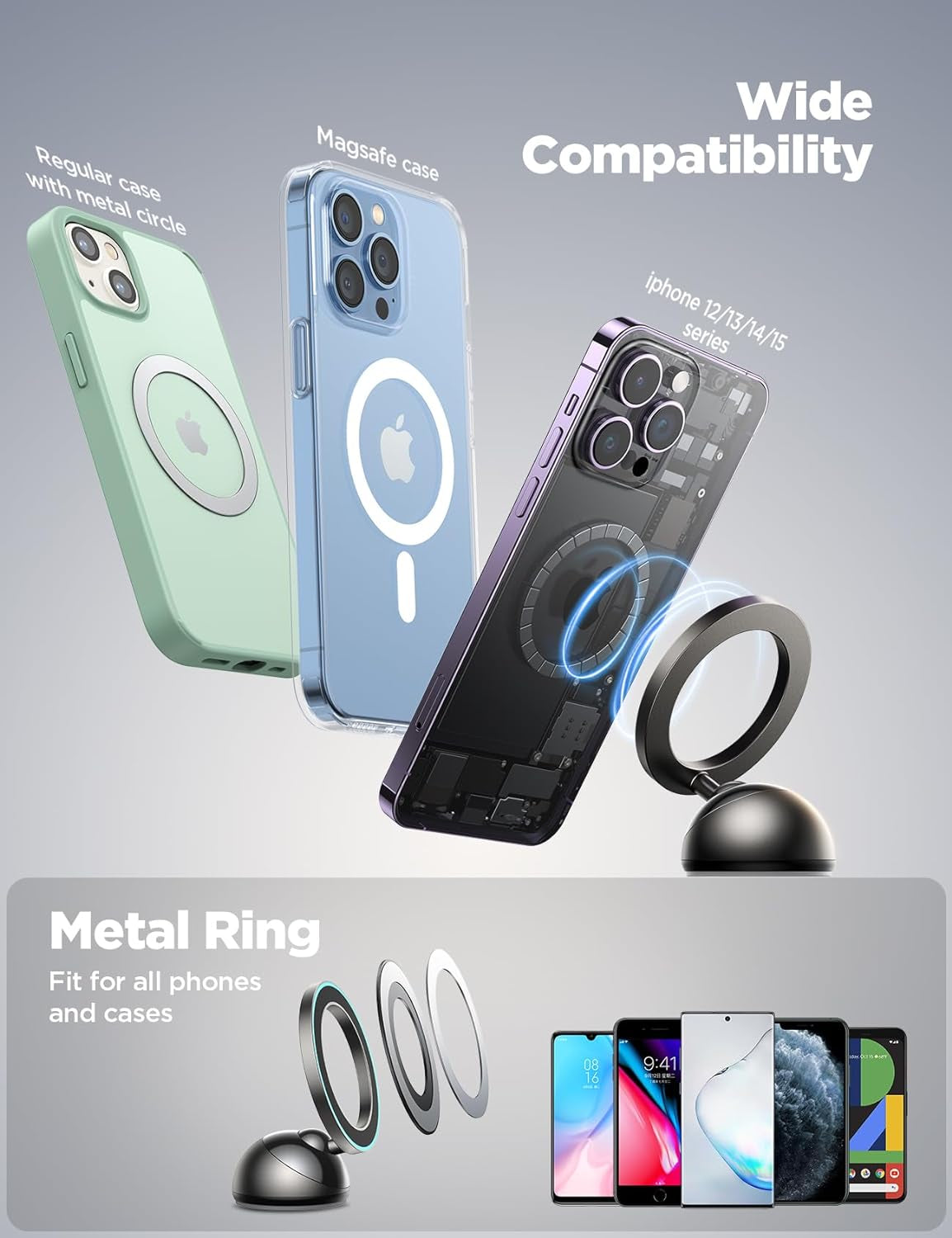 for Magsafe Car Mount, All-Metal Magnetic Phone Holder for Car, [Stronger Magnet] Car Magnet Phone Mount for Dash, Fit for Iphone 16 15 14 13 12