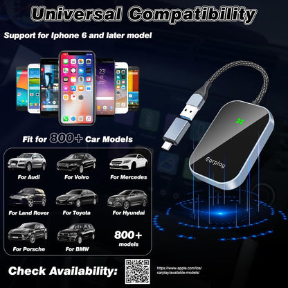 Ditch the Wires! Upgrade Your Ride with Our Plug & Play Wireless Carplay Adapter for iOS 10+ 🚗✨