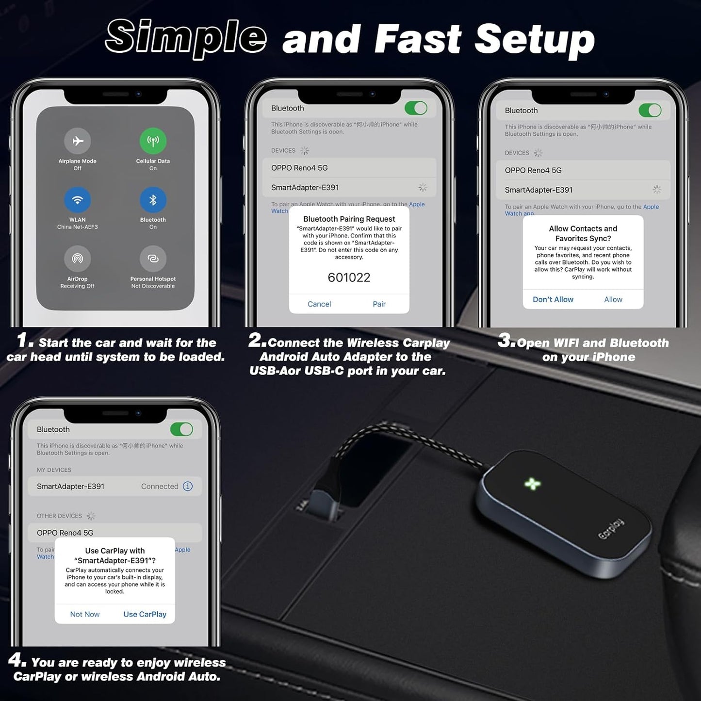 Ditch the Wires! Upgrade Your Ride with Our Plug & Play Wireless Carplay Adapter for iOS 10+ 🚗✨