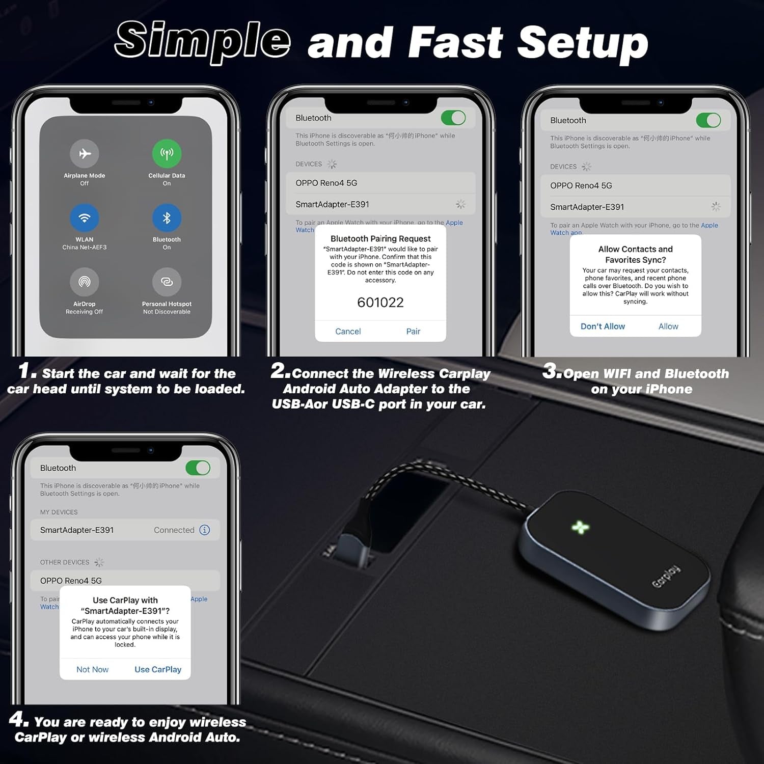 Ditch the Wires! Upgrade Your Ride with Our Plug & Play Wireless Carplay Adapter for iOS 10+ 🚗✨