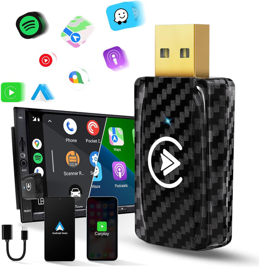 Transform Your Drive! 🚗✨ 2-in-1 Wireless CarPlay & Android Auto Adapter - Say Goodbye to Wires! Compatible with iPhones 🚀 iOS 12+ & Android 11+!