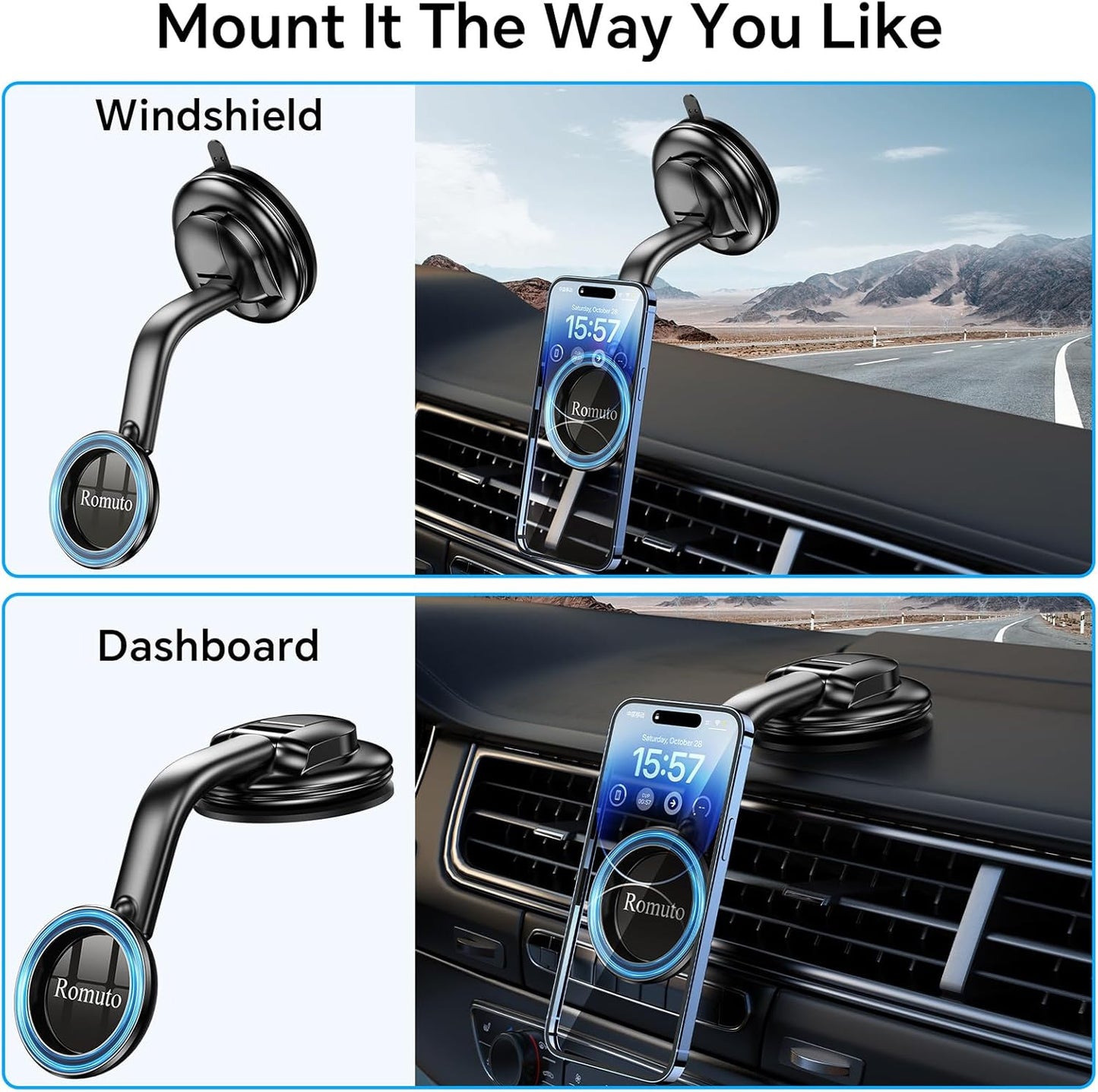 For Magsafe Car Mount【Strong Magnets】Magsafe Windshield Mount Magnetic Phone Holder for Car Dash Windshield Universal Hands Free Car Phone Holder for Iphone 16 15 14 13 Promax plus Magsafe Accessories