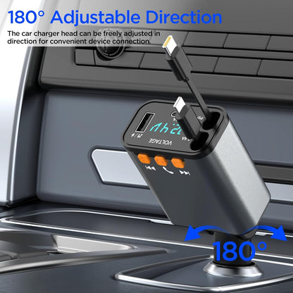 Power Up Your Ride! 🚗⚡️ Unleash the ultimate 5-in-1 Retractable Car Charger with Bluetooth 5.3 for hands-free calls, music, and dual cables for instant charging. Perfect for your phone, Galaxy, or Pixel! 🌟🔌 #CarEssentials #TechOnTheGo