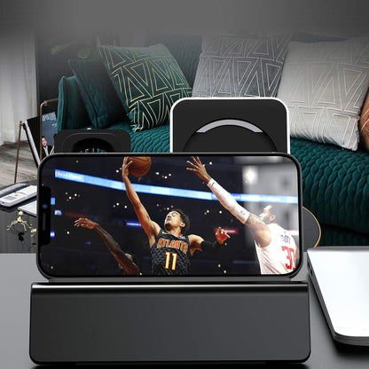 Aluminum Charging Stand for Apple Device 3 in 1 Charger Stand Holder Compatible with Magsafe Charger Iwatch Charger Airpods Pro/2/1 and Iphone Stand Holder(Charger & Cable Required)-Black