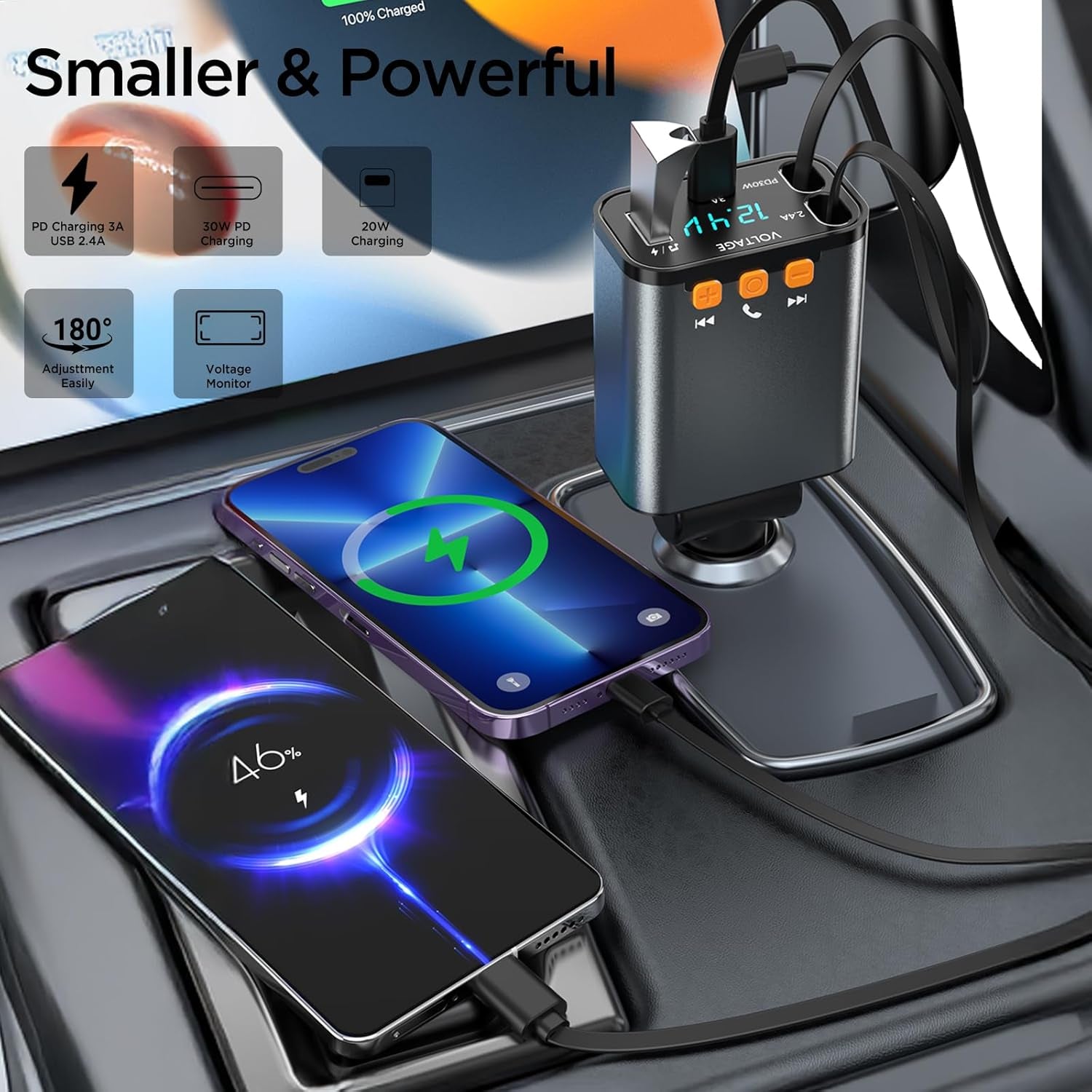 Power Up Your Ride! 🚗⚡️ Unleash the ultimate 5-in-1 Retractable Car Charger with Bluetooth 5.3 for hands-free calls, music, and dual cables for instant charging. Perfect for your phone, Galaxy, or Pixel! 🌟🔌 #CarEssentials #TechOnTheGo