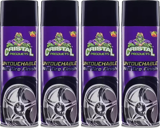 Untouchable Tireshine Spray Spray 4PK – Long-Lasting Wet Tire Finish for Deep Gloss & Protection – Waterproof, No-Sling Formula, Easy Application Tire Shine & Cleaner (52 Oz Total)